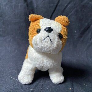 Plush Bulldog Puppy White and Tan Cute Small Unipak 5.5" x 3" Very Good